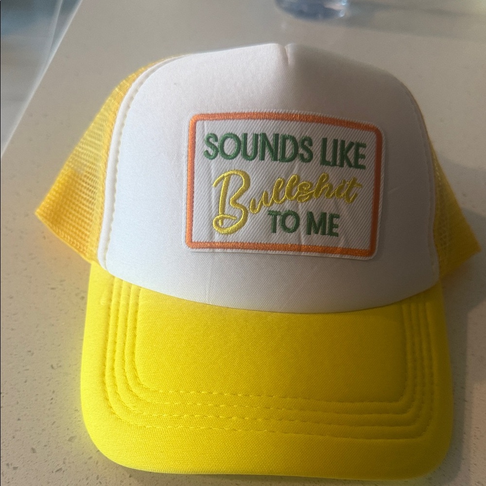Sounds Like Bullshit To Me Trucker Hat Yellow Mesh Snapback Funny Cap summer